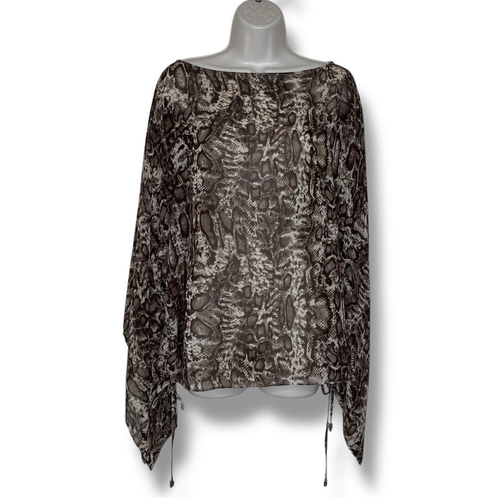 Michael Kors Reptile Print Semi Sheer Chiffon Ruana Caftan Brown Tan Women L/XL